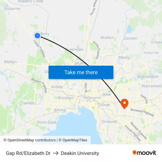Gap Rd/Elizabeth Dr to Deakin University map