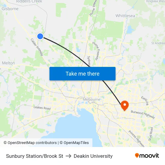 Sunbury Station/Brook St to Deakin University map