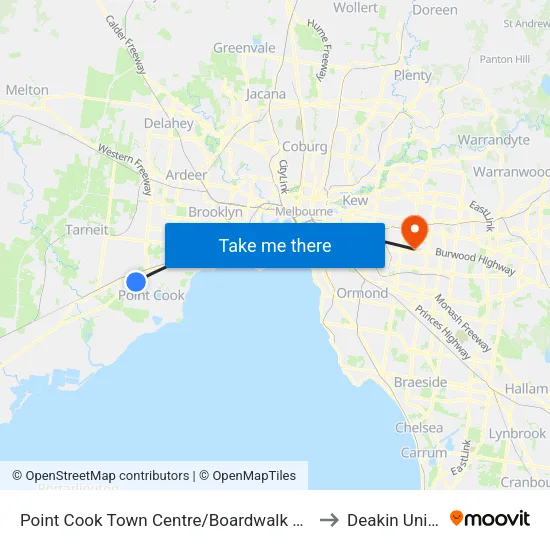 Point Cook Shopping Centre/Boardwalk Bvd to Deakin University map