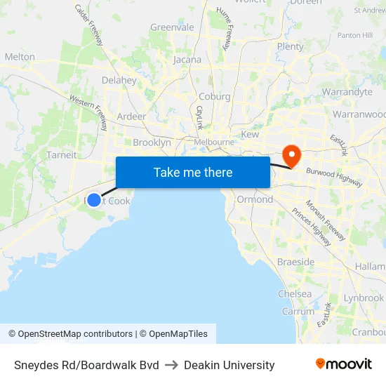 Sneydes Rd/Boardwalk Bvd to Deakin University map