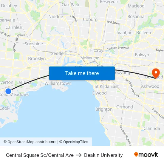 Central Square Sc/Central Ave to Deakin University map