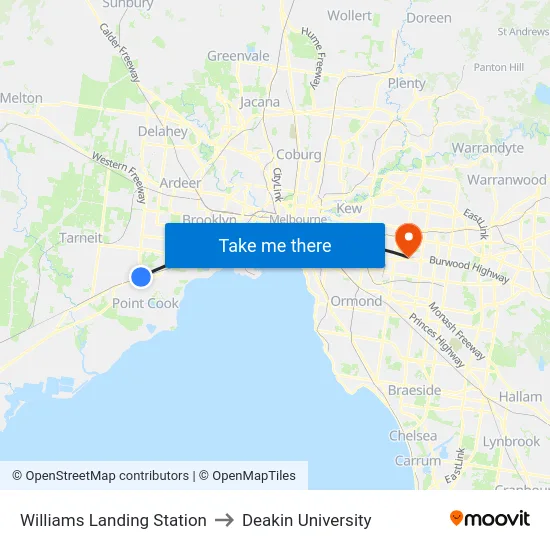 Williams Landing Station to Deakin University map