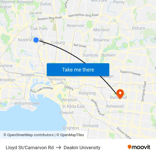 Lloyd St/Carnarvon Rd to Deakin University map