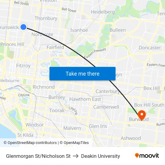 Glenmorgan St/Nicholson St to Deakin University map