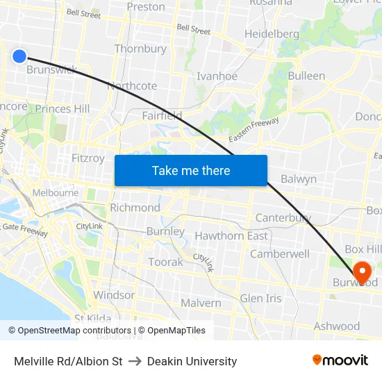 Melville Rd/Albion St to Deakin University map
