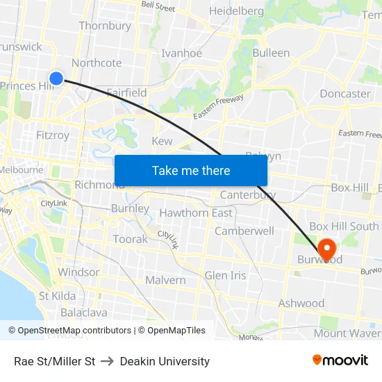 Rae St/Miller St to Deakin University map