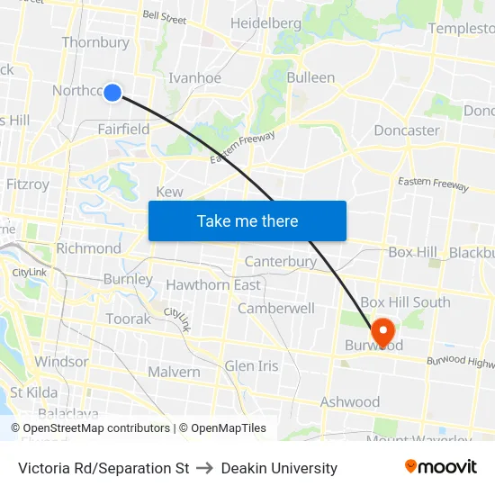 Victoria Rd/Separation St to Deakin University map