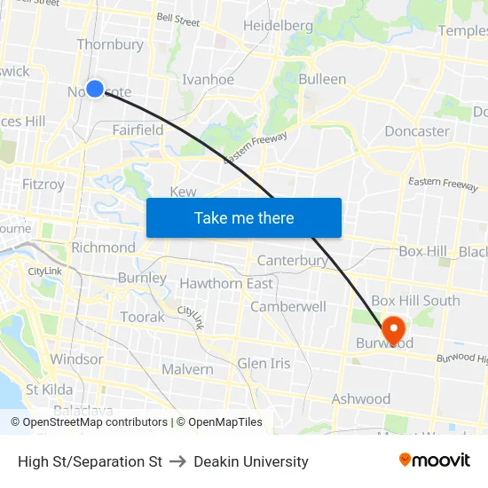 High St/Separation St to Deakin University map
