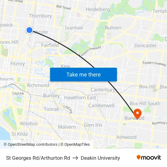 St Georges Rd/Arthurton Rd to Deakin University map
