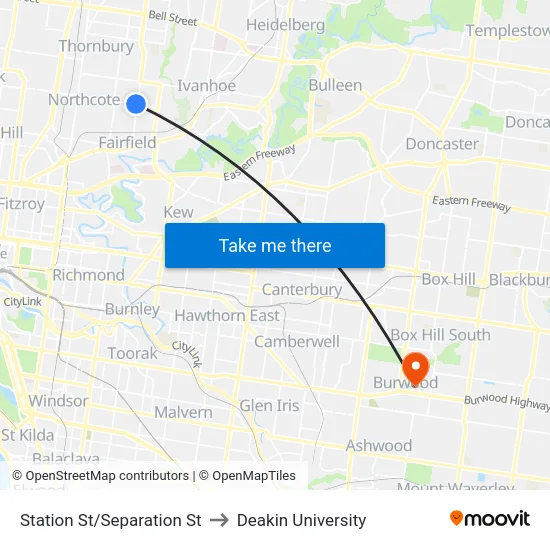 Station St/Separation St to Deakin University map