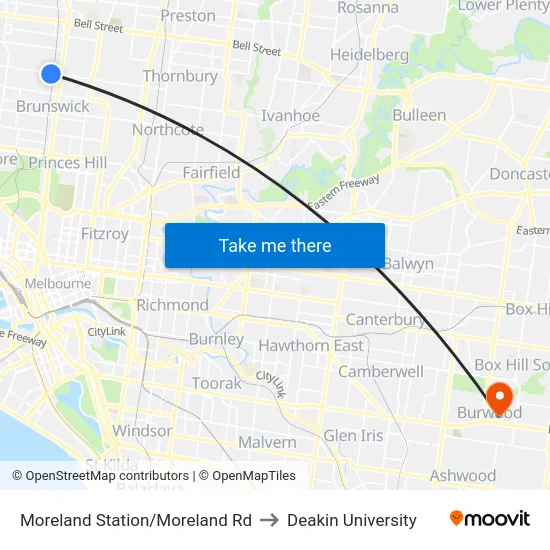Moreland Station/Moreland Rd to Deakin University map