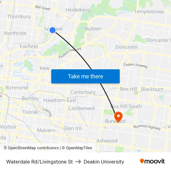 Waterdale Rd/Livingstone St to Deakin University map
