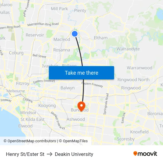 Henry St/Ester St to Deakin University map