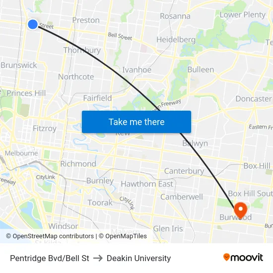 Pentridge Bvd/Bell St to Deakin University map