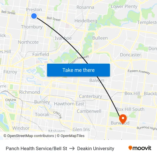 Panch Health Service/Bell St to Deakin University map