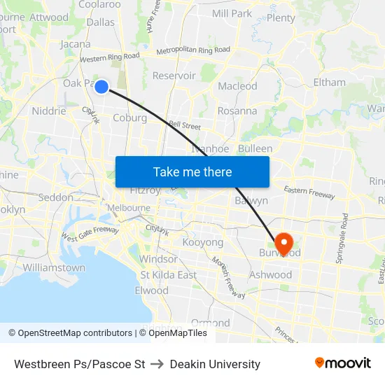 Westbreen Ps/Pascoe St to Deakin University map
