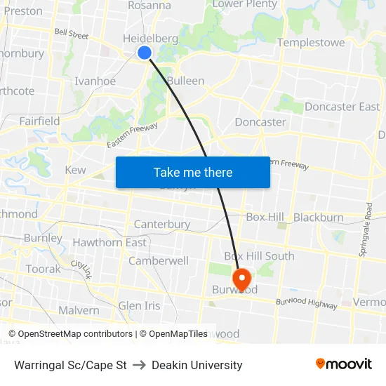 Warringal Sc/Cape St to Deakin University map
