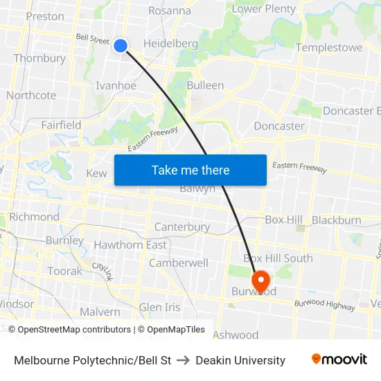 Melbourne Polytechnic/Bell St to Deakin University map
