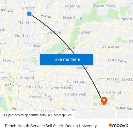 Panch Health Service/Bell St to Deakin University map