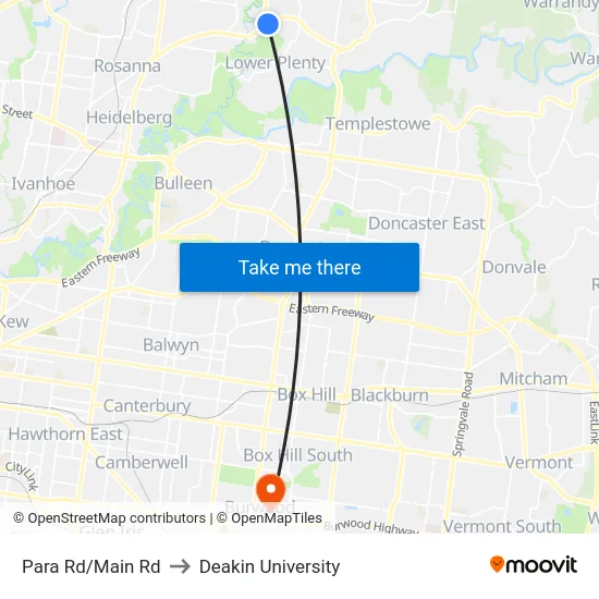 Para Rd/Main Rd to Deakin University map