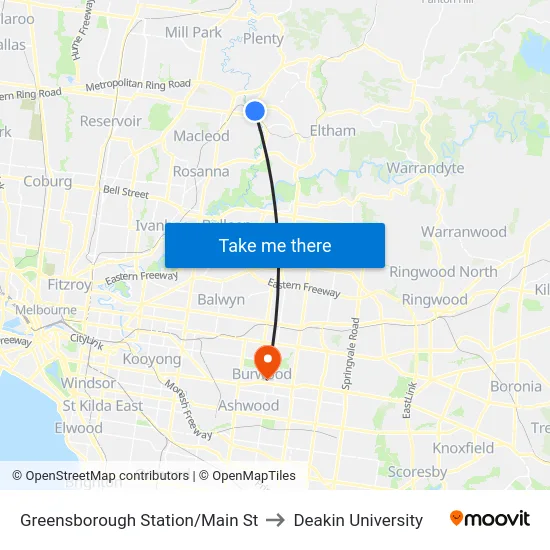 Greensborough Station/Main St to Deakin University map