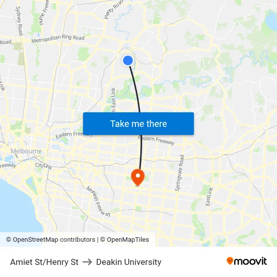 Amiet St/Henry St to Deakin University map