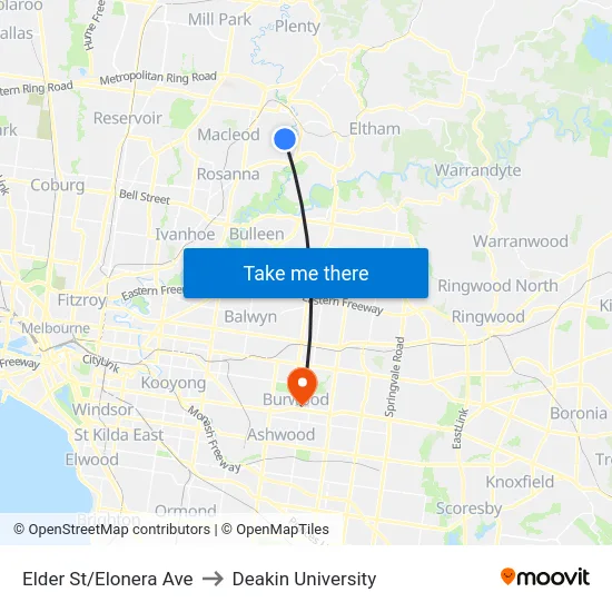 Elder St/Elonera Ave to Deakin University map