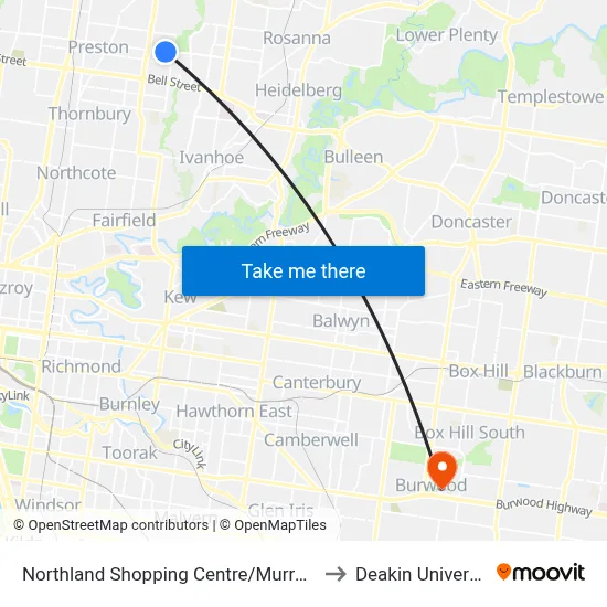 Northland Shopping Centre/Murray Rd to Deakin University map