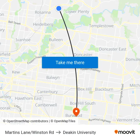 Martins Lane/Winston Rd to Deakin University map