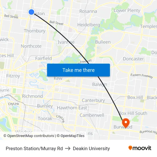 Preston Station/Murray Rd to Deakin University map