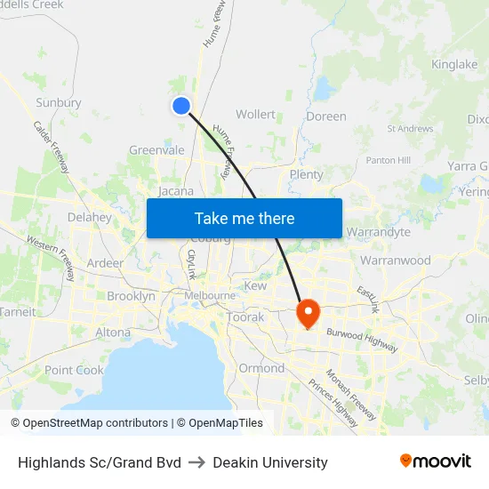 Highlands Sc/Grand Bvd to Deakin University map