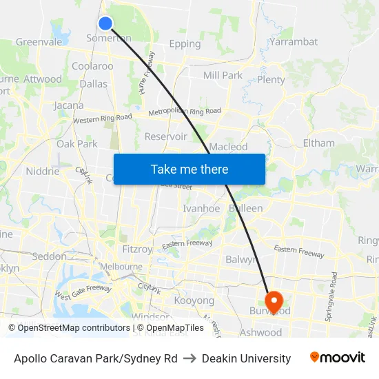 Apollo Caravan Park/Sydney Rd to Deakin University map