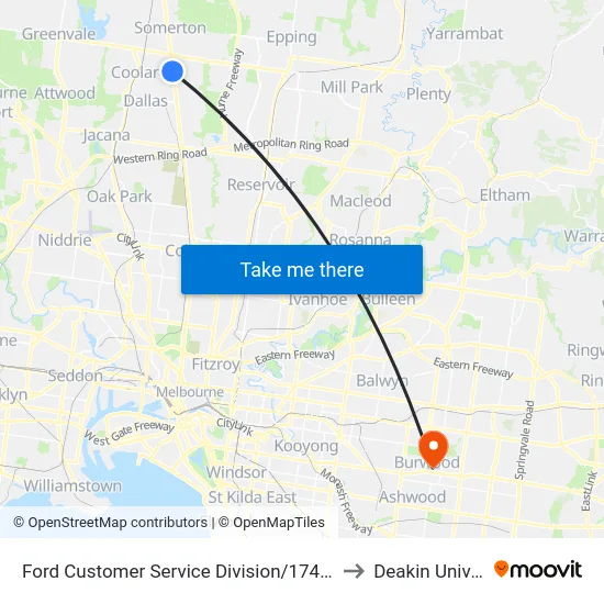 Ford Customer Service Division/1743 Sydney Rd to Deakin University map