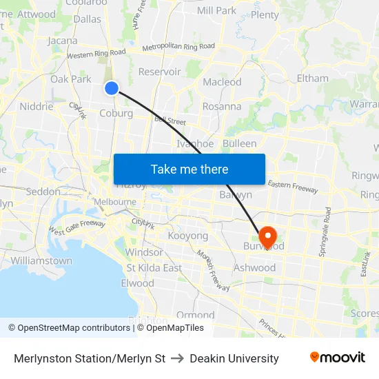 Merlynston Station/Merlyn St to Deakin University map
