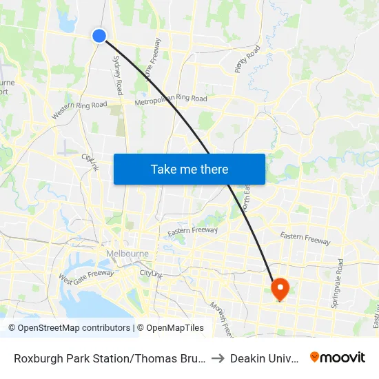 Roxburgh Park Station/Thomas Brunton Pde to Deakin University map