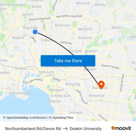 Northumberland Rd/Devon Rd to Deakin University map