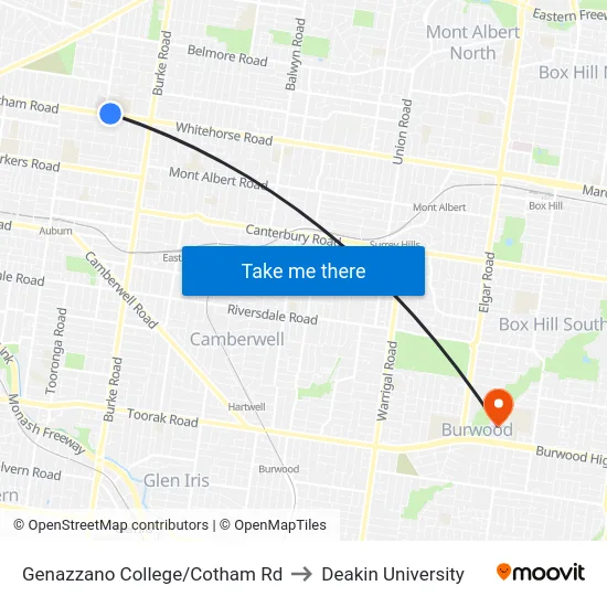 Genazzano College/Cotham Rd to Deakin University map
