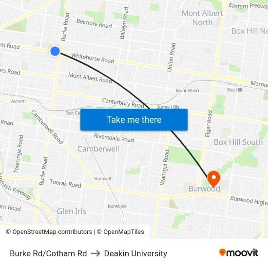 Burke Rd/Cotham Rd to Deakin University map