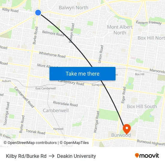 Kilby Rd/Burke Rd to Deakin University map