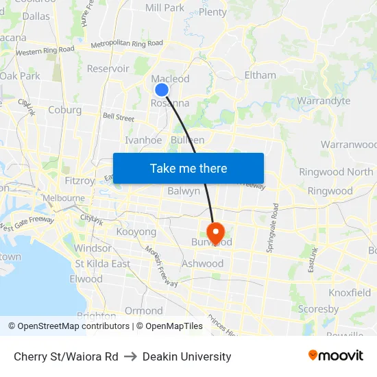 Cherry St/Waiora Rd to Deakin University map