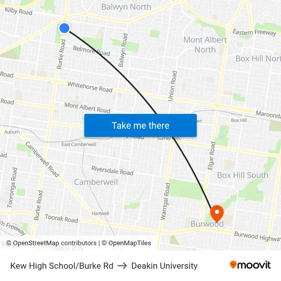 Kew High School/Burke Rd to Deakin University map