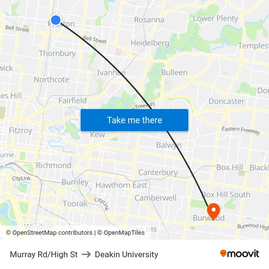 Murray Rd/High St to Deakin University map