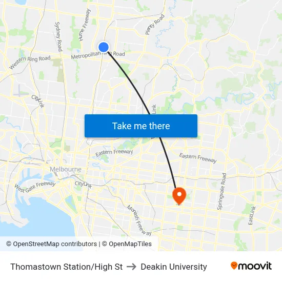 Thomastown Station/High St to Deakin University map