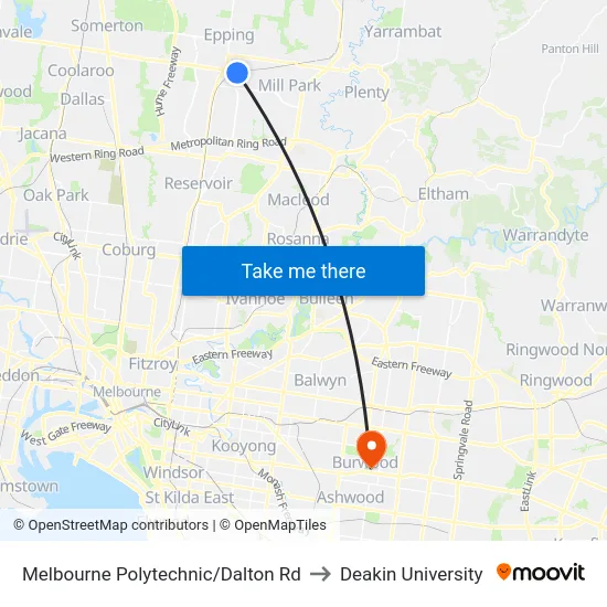 Melbourne Polytechnic/Dalton Rd to Deakin University map