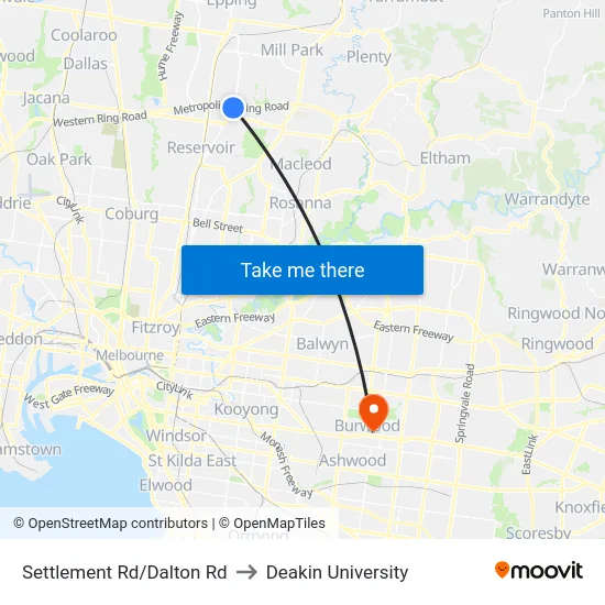 Settlement Rd/Dalton Rd to Deakin University map