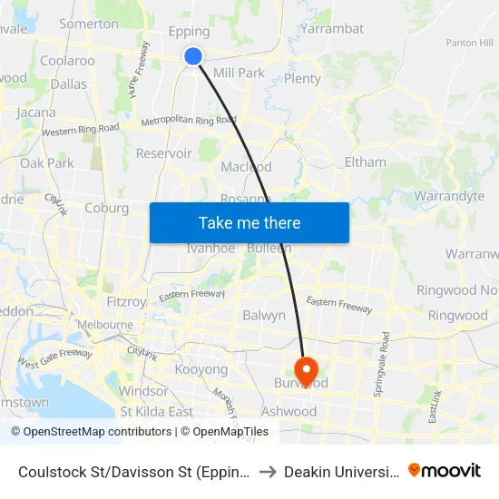 Coulstock St/Davisson St to Deakin University map