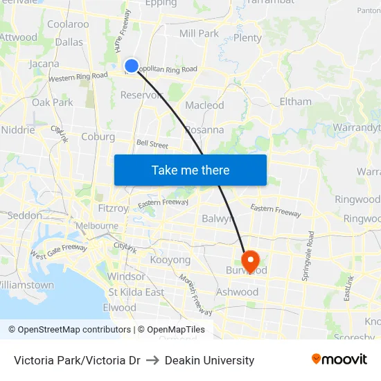 Victoria Park/Victoria Dr to Deakin University map