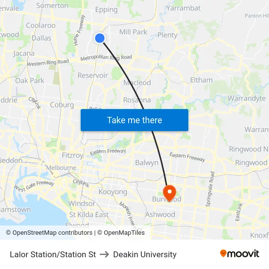 Lalor Station/Station St to Deakin University map