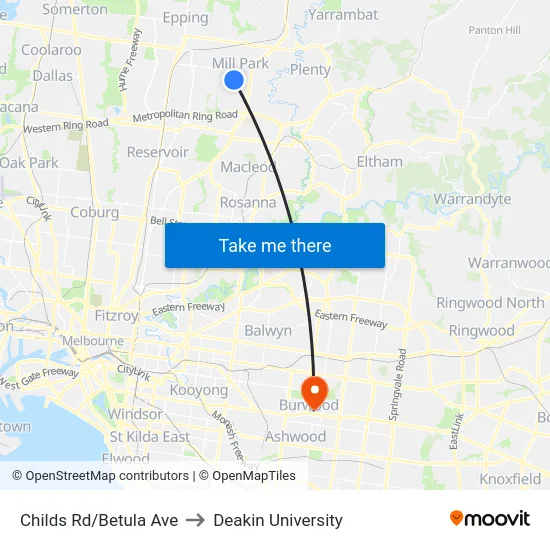Childs Rd/Betula Ave to Deakin University map