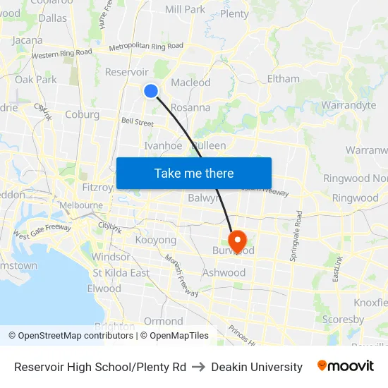 Reservoir High School/Plenty Rd to Deakin University map